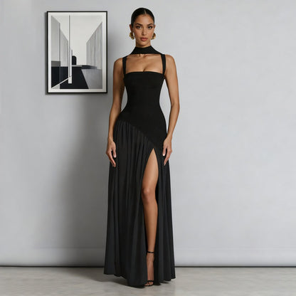 Vestido Elegante Ajustado con Cinta y Abertura