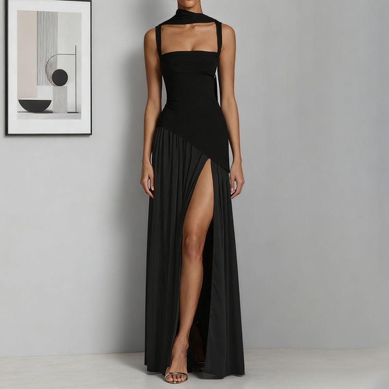 Vestido Elegante Ajustado con Cinta y Abertura