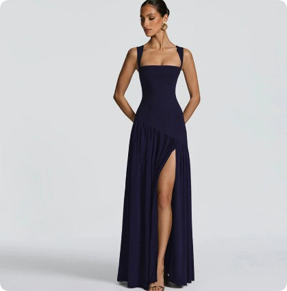 Vestido Elegante Ajustado con Cinta y Abertura