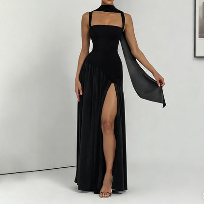 Vestido Elegante Ajustado con Cinta y Abertura