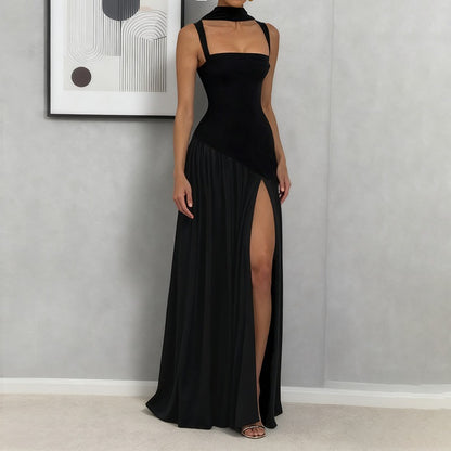 Vestido Elegante Ajustado con Cinta y Abertura