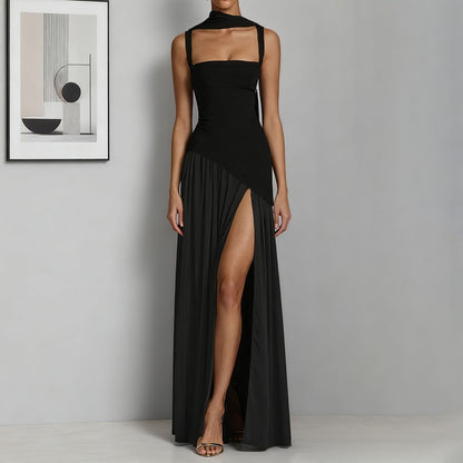 Vestido Elegante Ajustado con Cinta y Abertura